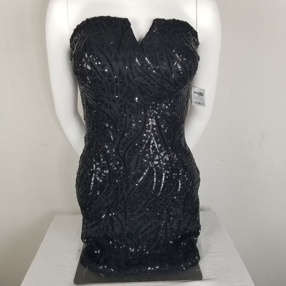 Charlotte Russe Black Sequin Bandeau Top Strapless Mini Dress‎